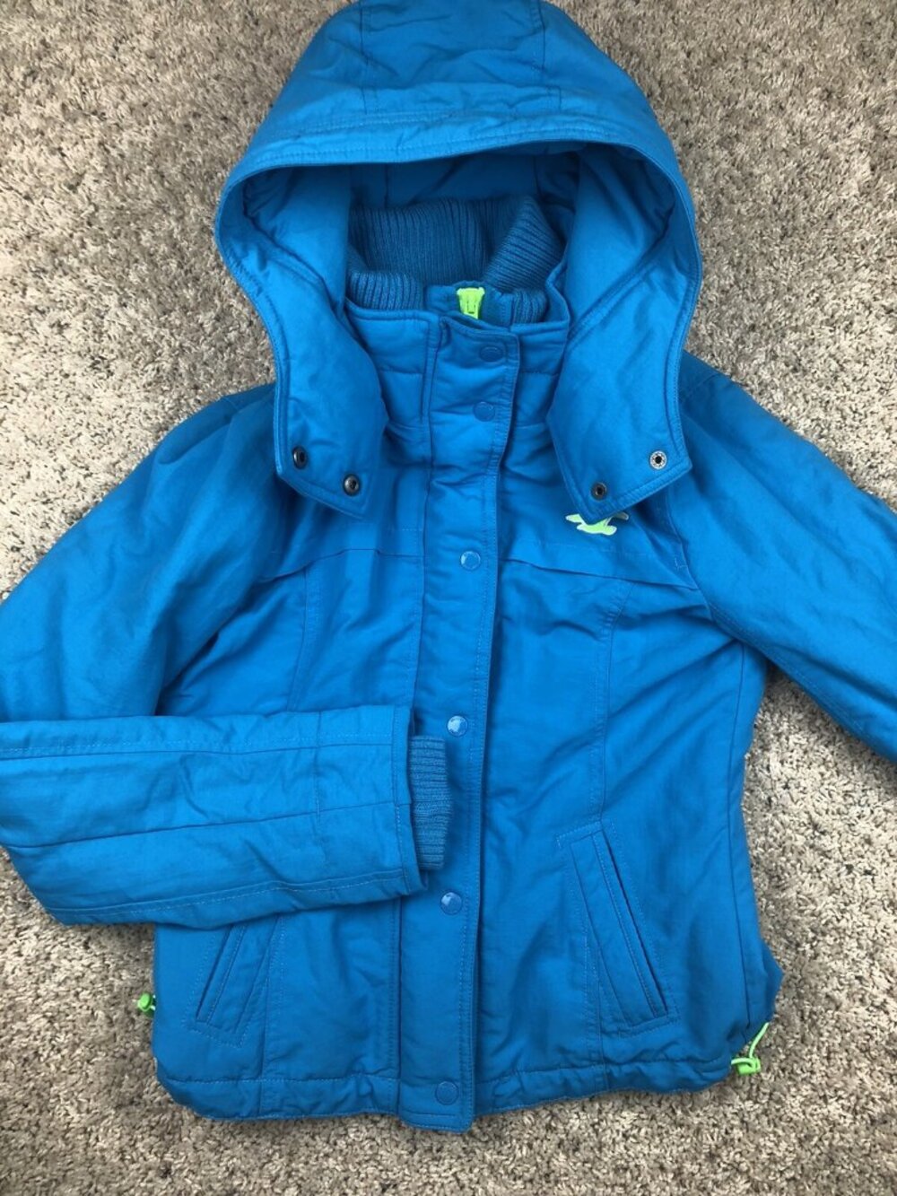 Hollister Women’s Winter Jacket Small Full Zip Blue Hooded Fleece Lined Warm